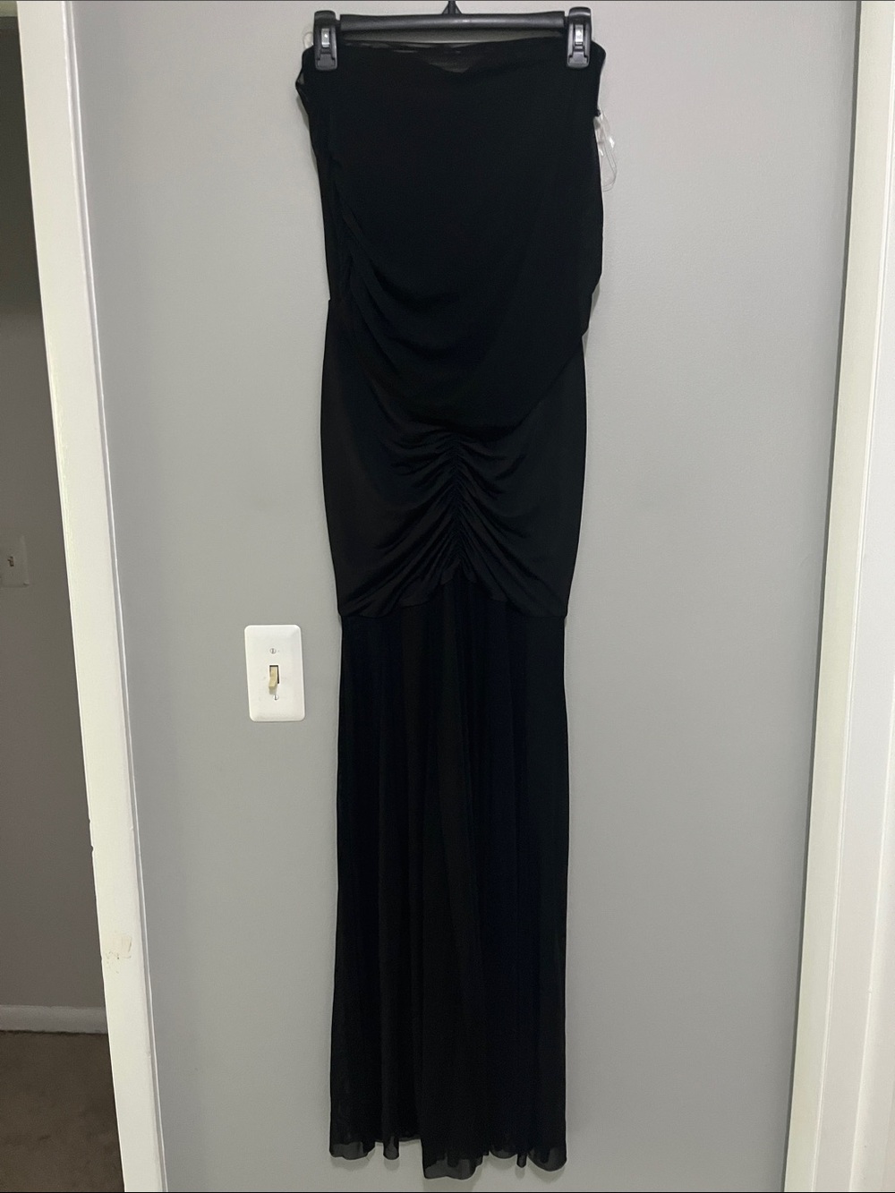 NWT Meshki Elegant Black Off-Shoulder Ruched Maxi Dress - Picture 5 of 10